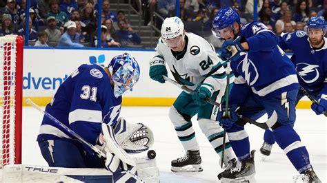 Johansson makes 23 saves, Stamkos has goal and assist, and Lightning hammer Sharks 6-0